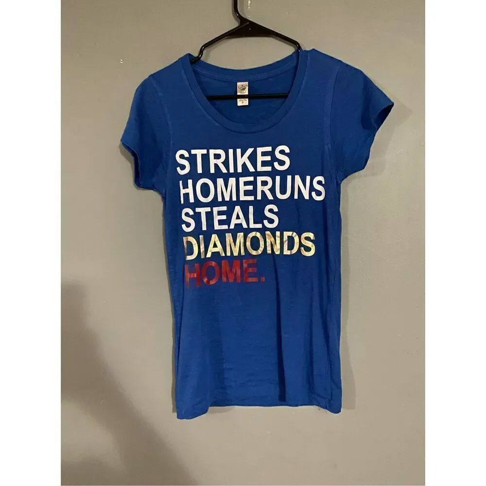 Alternative Apparel Blue Baseball Short Sleeve Shirt Size Small